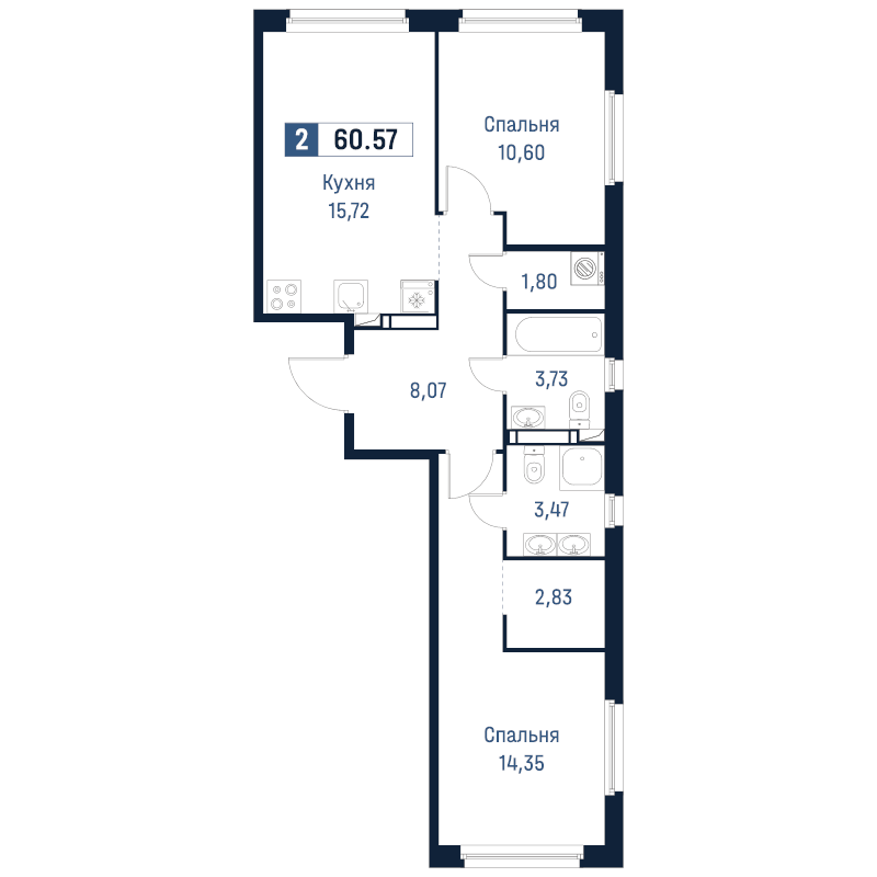 3 ккв (Евро) 60,6 м²
