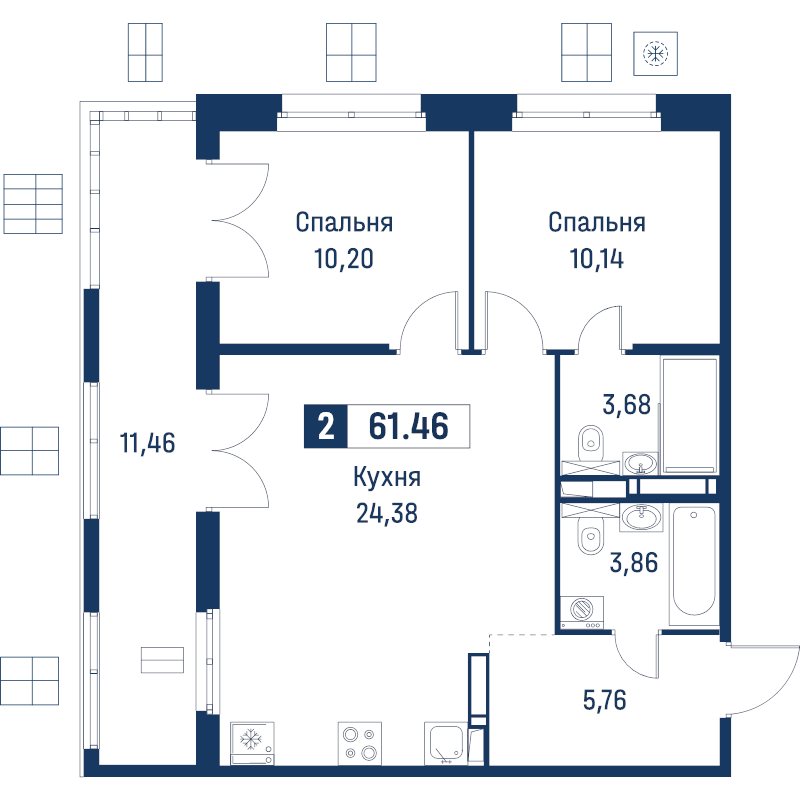 3 ккв (Евро) 61,5 м²
