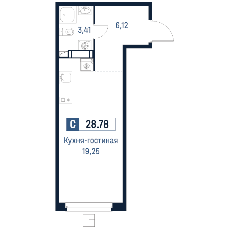 Студия 28,8 м²