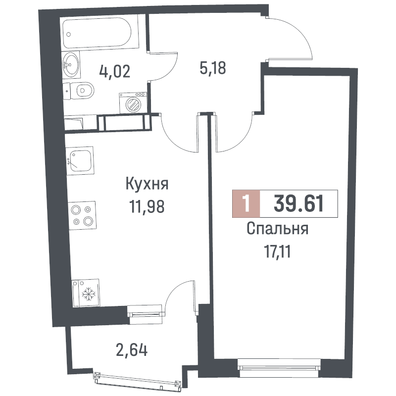 1 ккв 39,6 м²