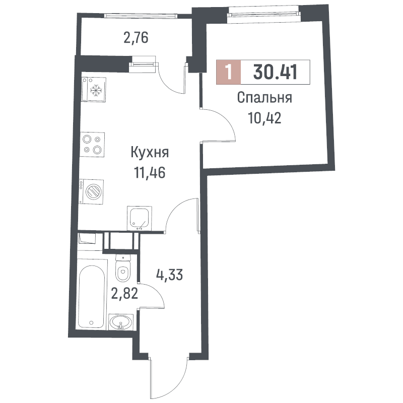 1 ккв 30,4 м²