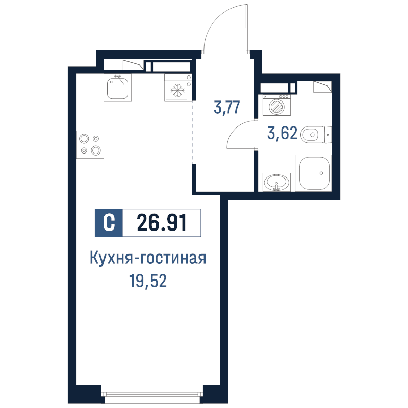 Студия 26,9 м²