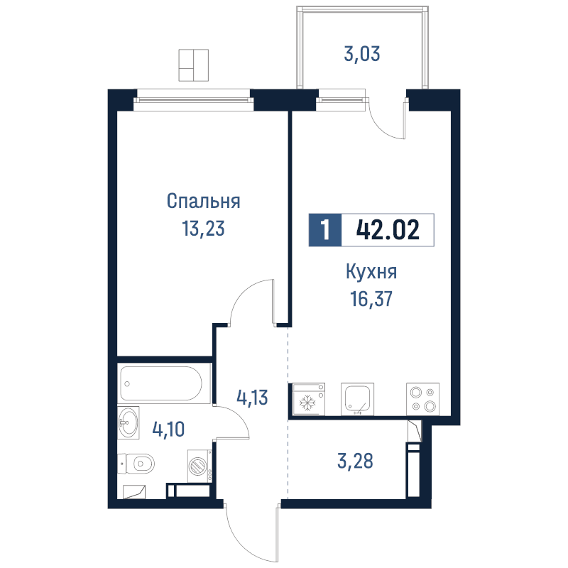 2 ккв (Евро) 42 м²