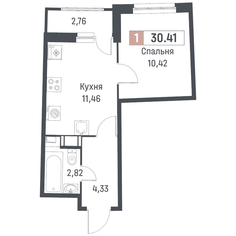1 ккв 30,4 м²