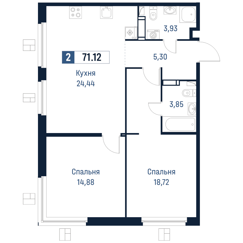 3 ккв (Евро) 71,1 м²