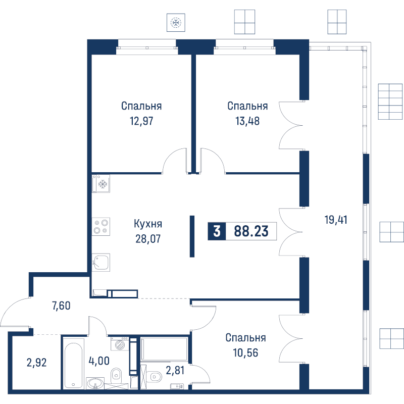 4 ккв (Евро) 88,2 м²