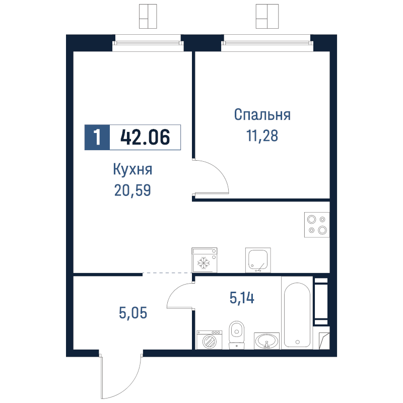 2 ккв (Евро) 42,1 м²