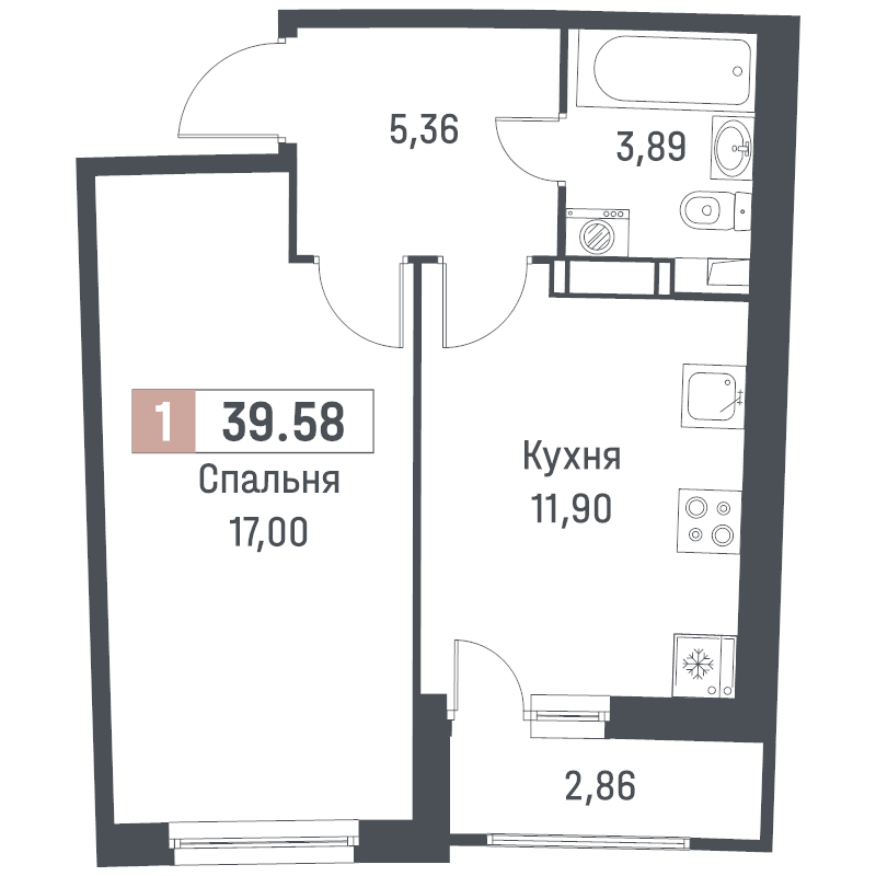1 ккв 39,6 м²