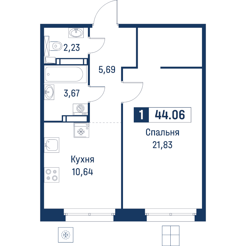1 ккв 44,1 м²