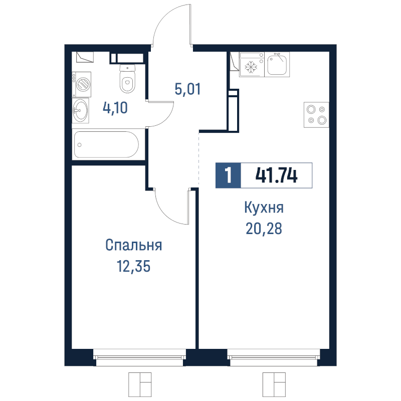 2 ккв (Евро) 41,7 м²