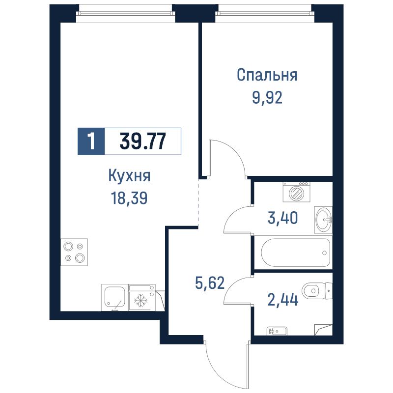 2 ккв (Евро) 39,8 м²