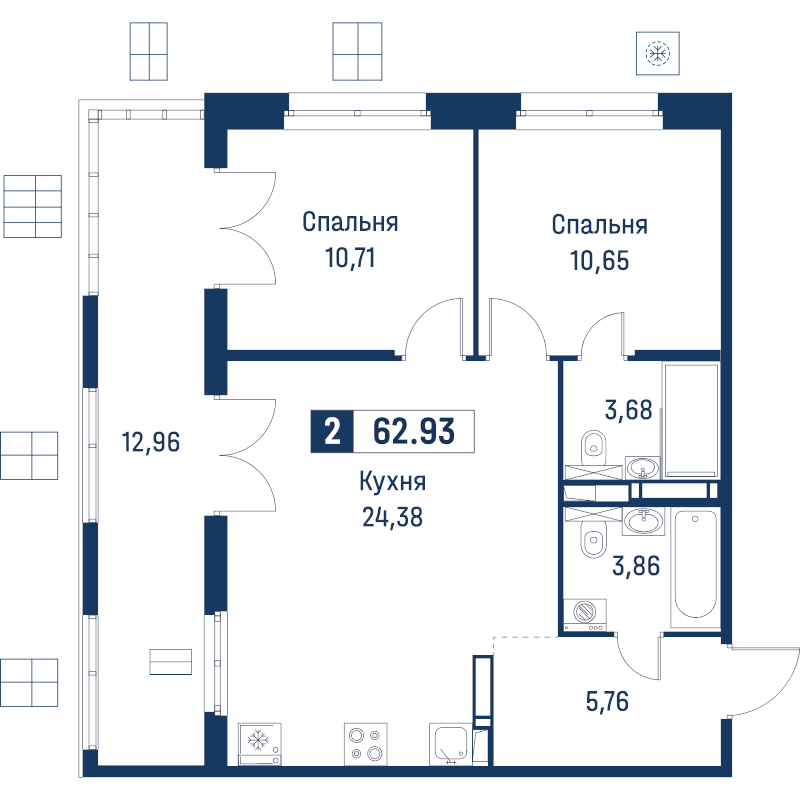 3 ккв (Евро) 62,9 м²