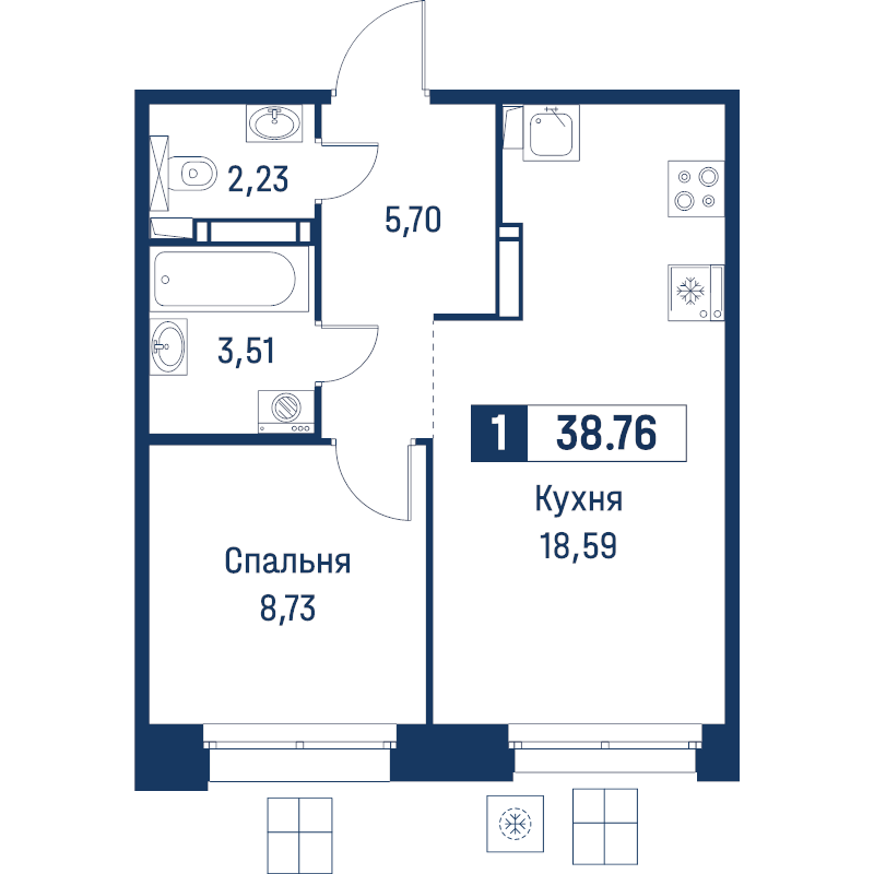 2 ккв (Евро) 38,8 м²
