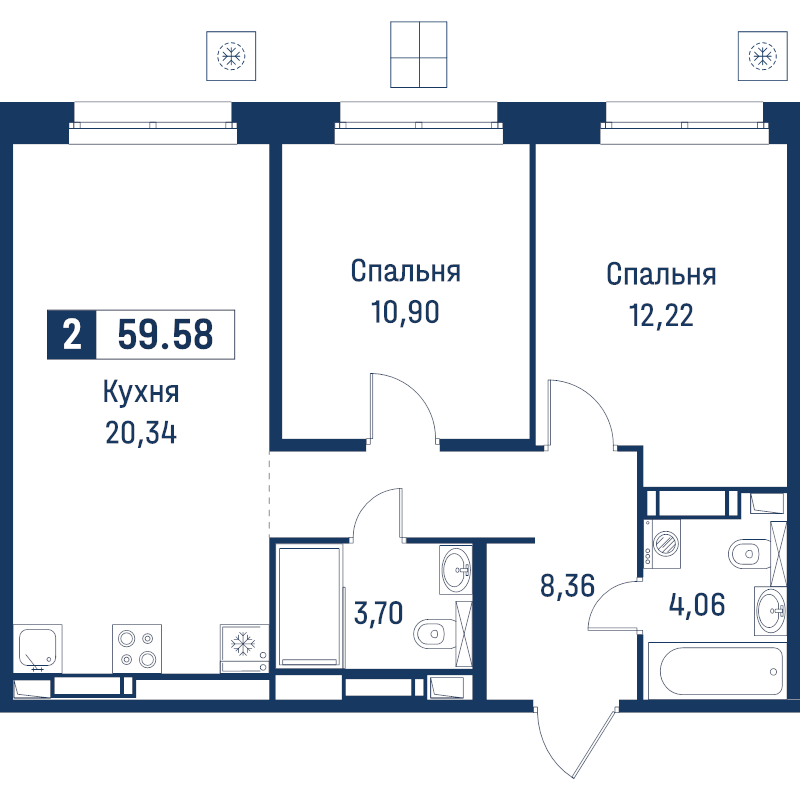 3 ккв (Евро) 59,6 м²
