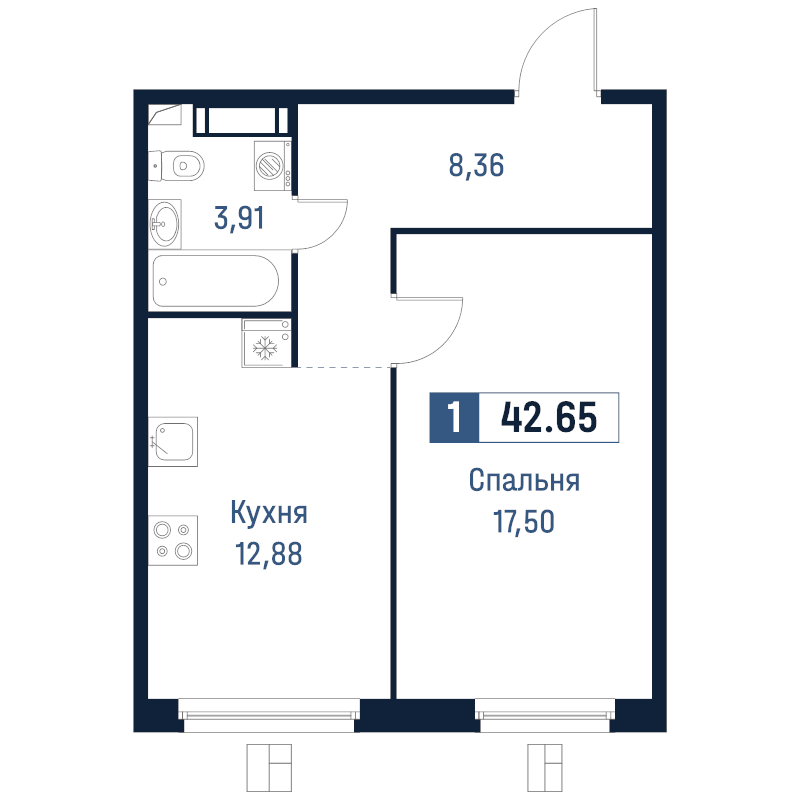 1 ккв 42,7 м²