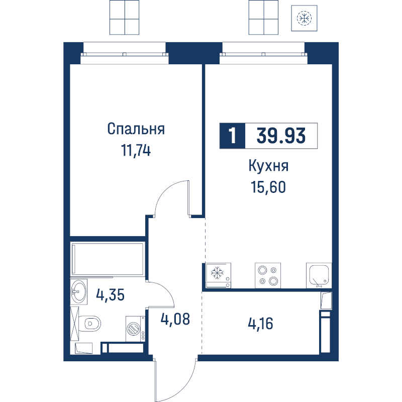 2 ккв (Евро) 39,9 м²