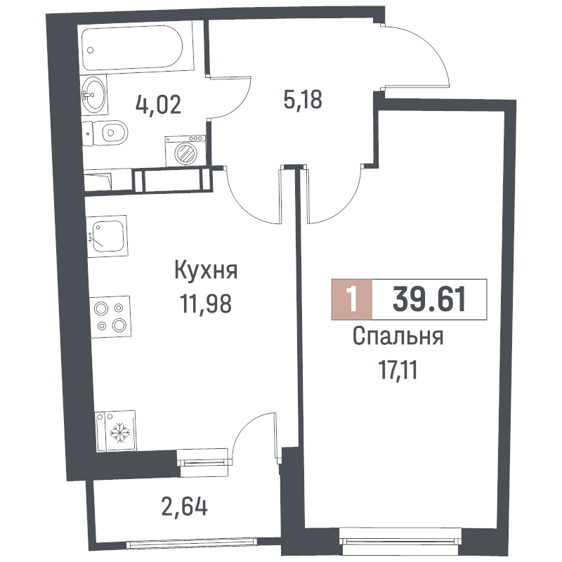 1 ккв 39,6 м²