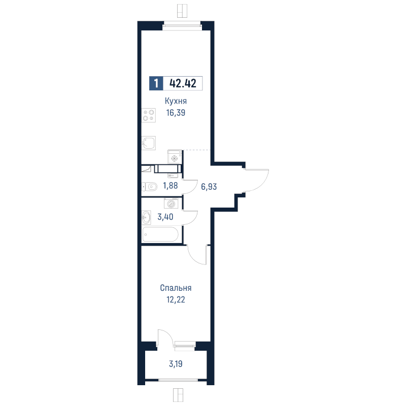 2 ккв (Евро) 42,4 м²