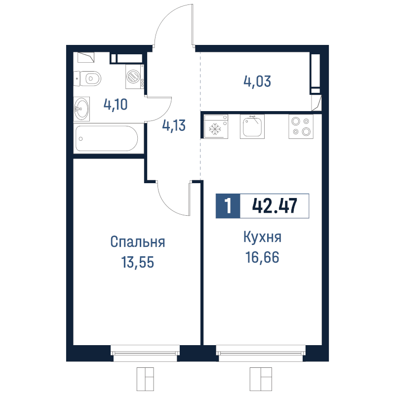 2 ккв (Евро) 42,5 м²