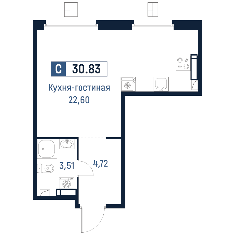 Студия 30,8 м²