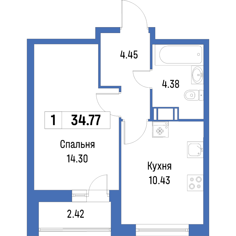 1 ккв 34,8 м²
