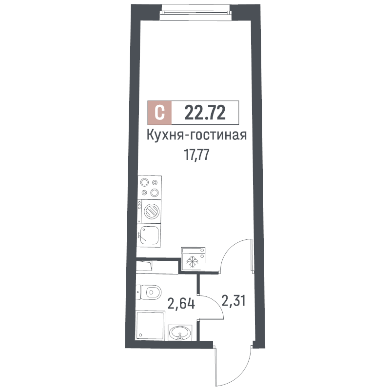 Студия 22,7 м²