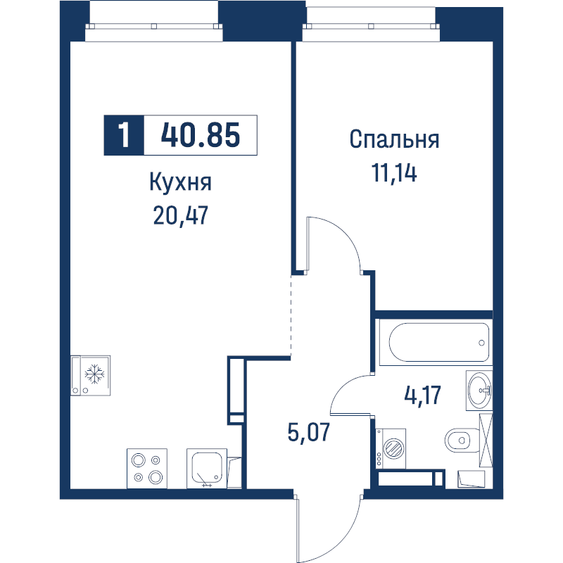 2 ккв (Евро) 40,9 м²