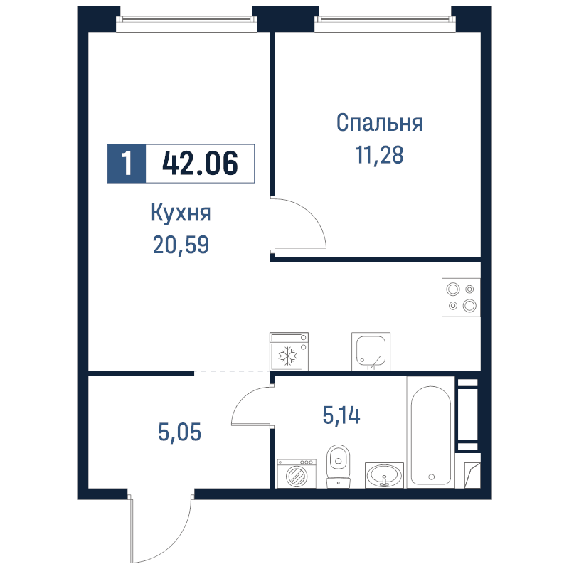 2 ккв (Евро) 42,1 м²