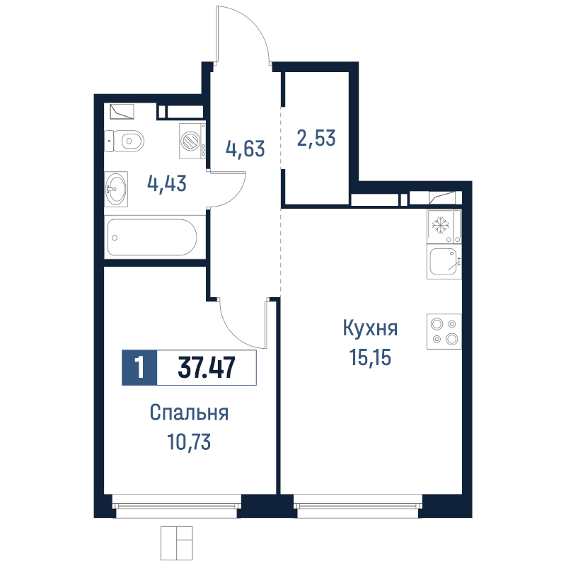 2 ккв (Евро) 37,5 м²