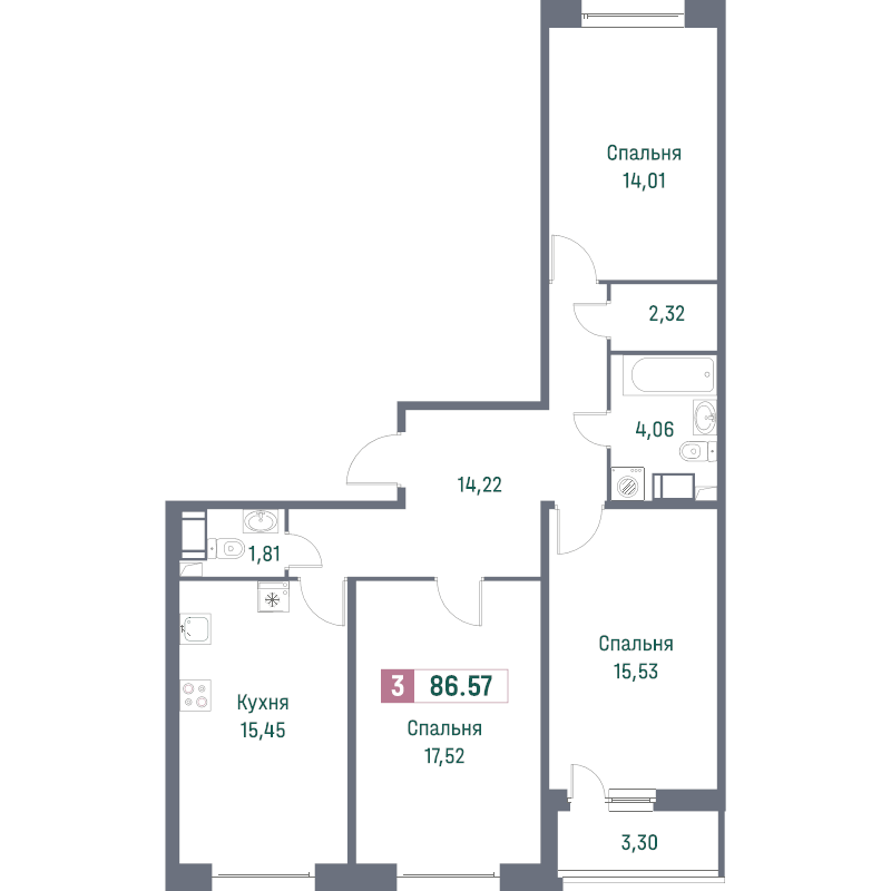 4 ккв (Евро) 84,9 м²