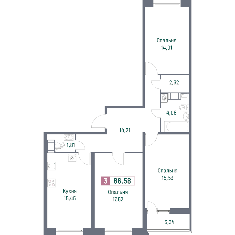 4 ккв (Евро) 84,5 м²