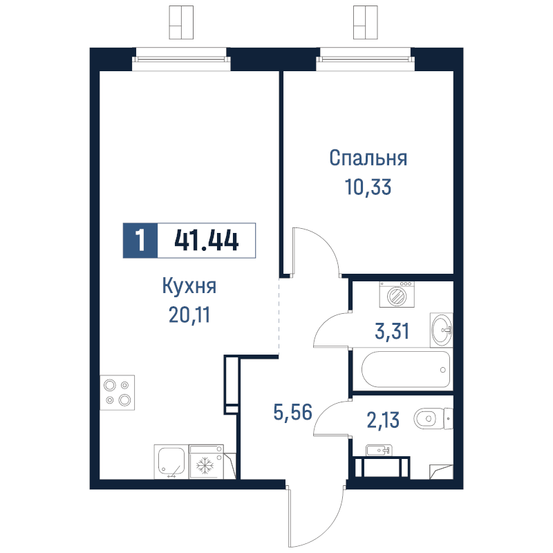 2 ккв (Евро) 41,4 м²