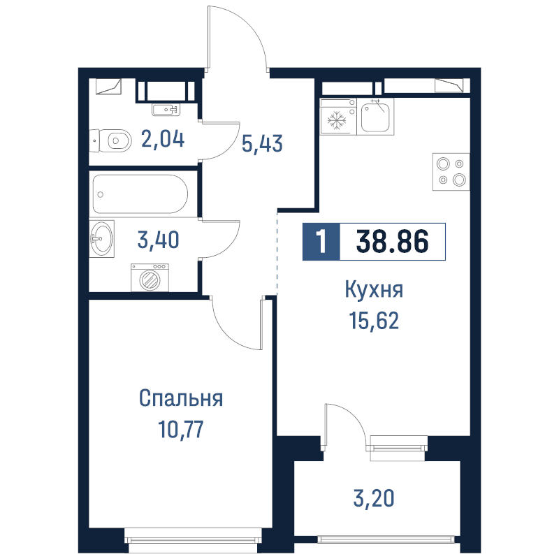 2 ккв (Евро) 38,9 м²