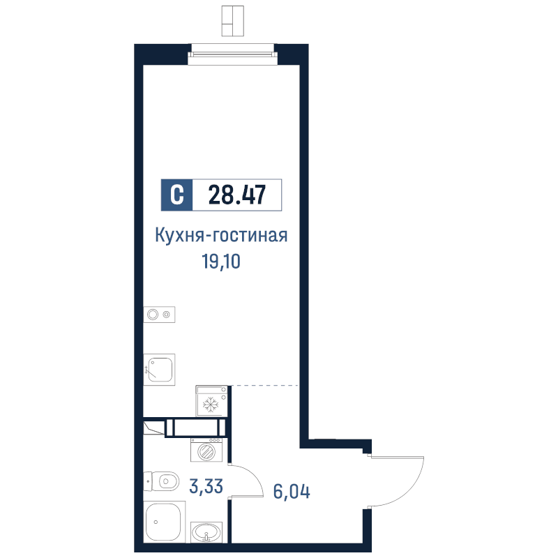 Студия 28,5 м²