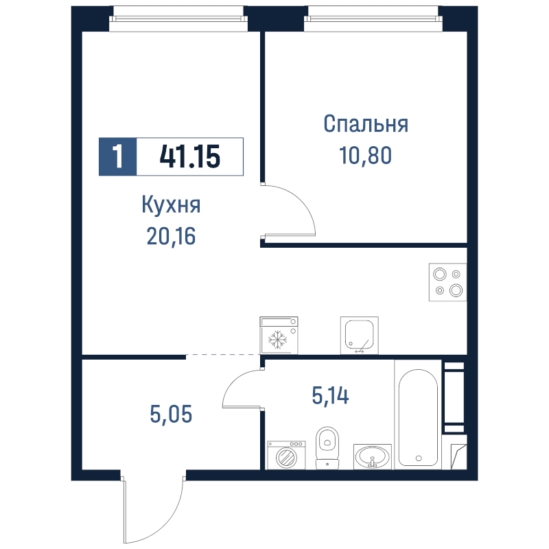 2 ккв (Евро) 41,2 м²