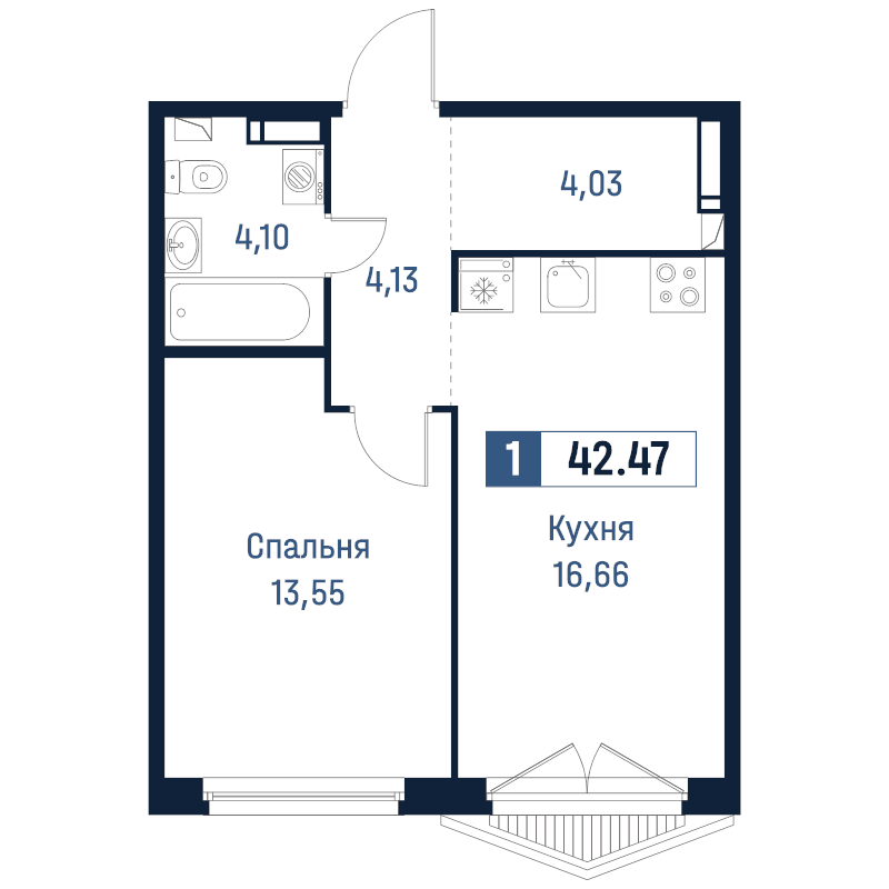 2 ккв (Евро) 42,5 м²