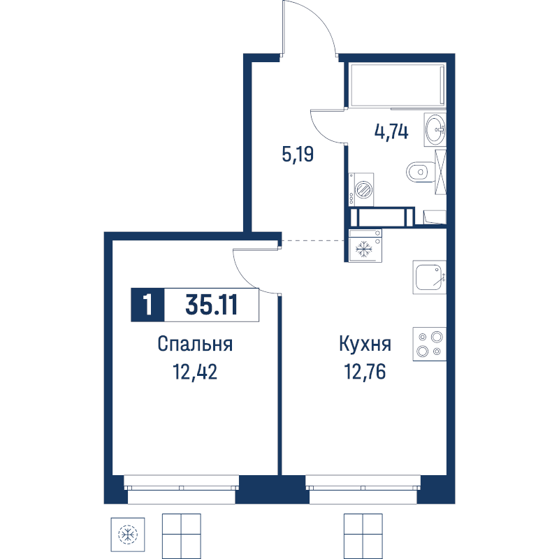 1 ккв 35,1 м²