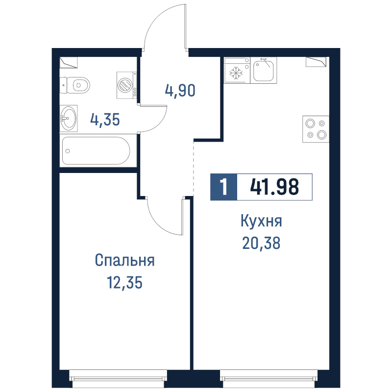 2 ккв (Евро) 42 м²