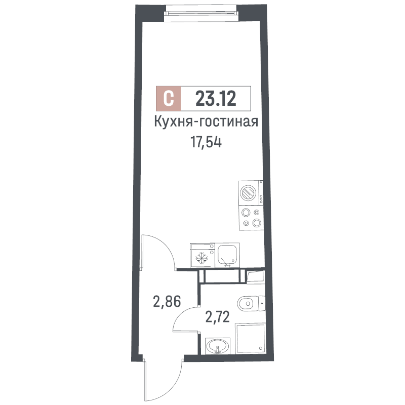 Студия 23,1 м²