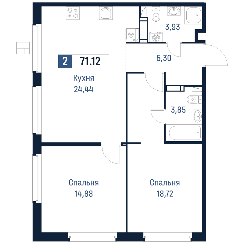 3 ккв (Евро) 71,1 м²