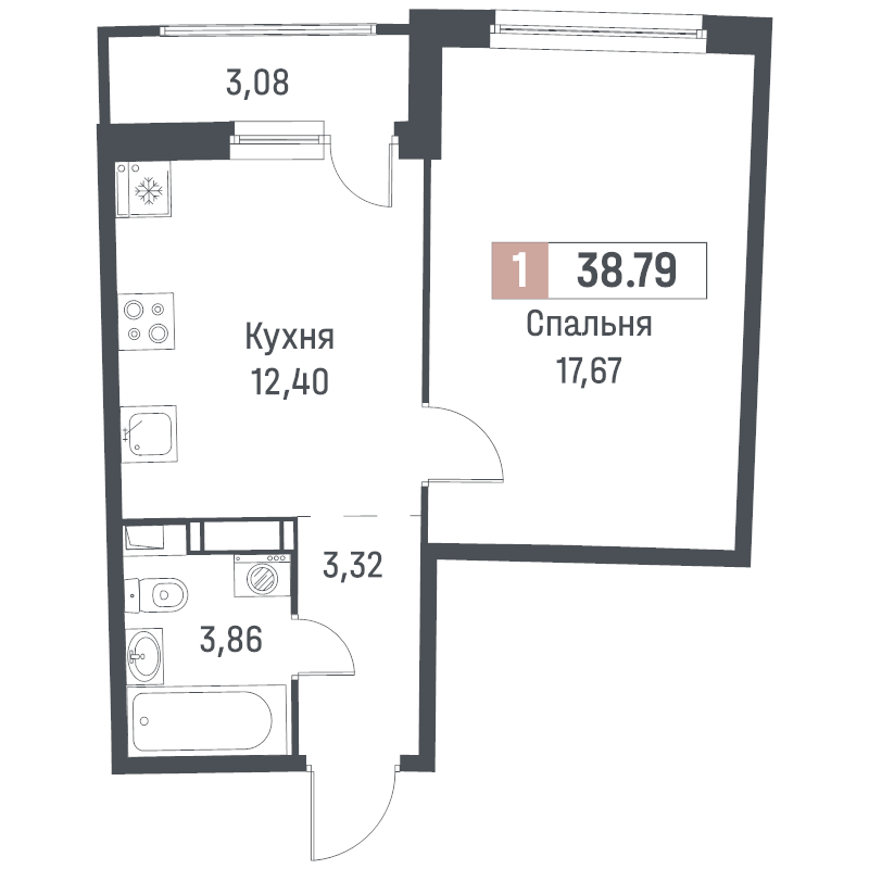 1 ккв 38,8 м²