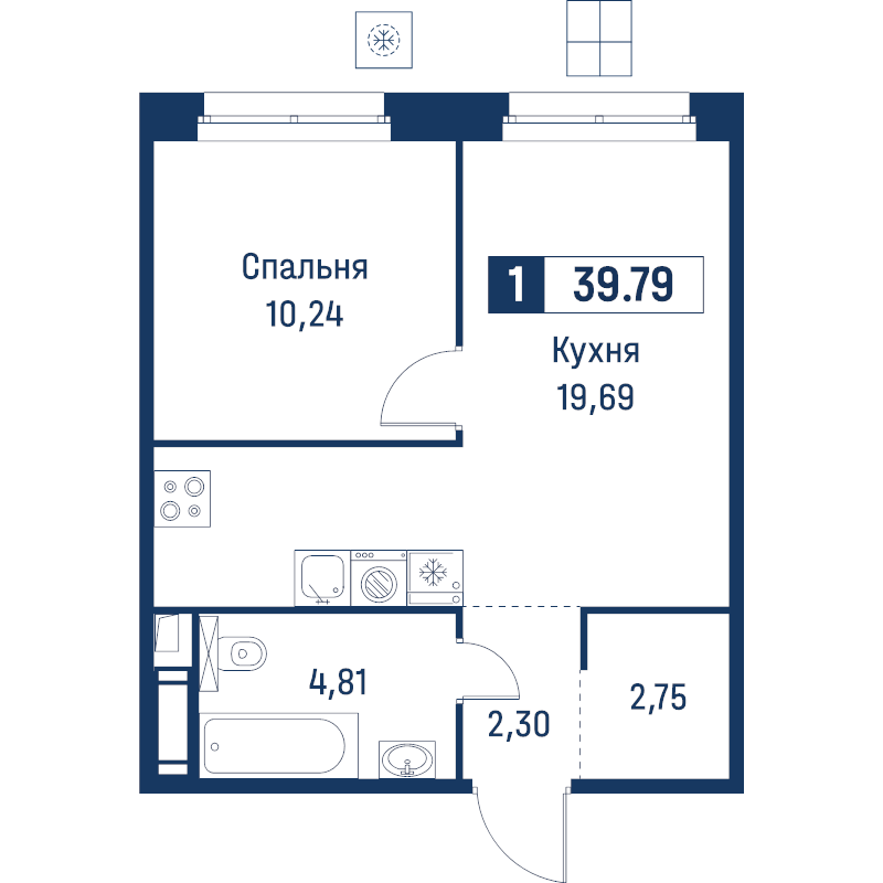 2 ккв (Евро) 39,8 м²