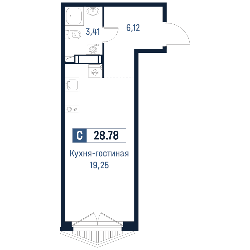 Студия 28,8 м²
