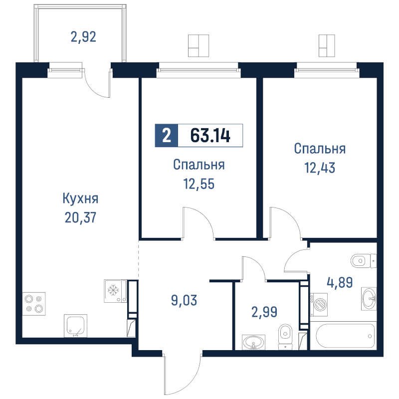 3 ккв (Евро) 63,1 м²