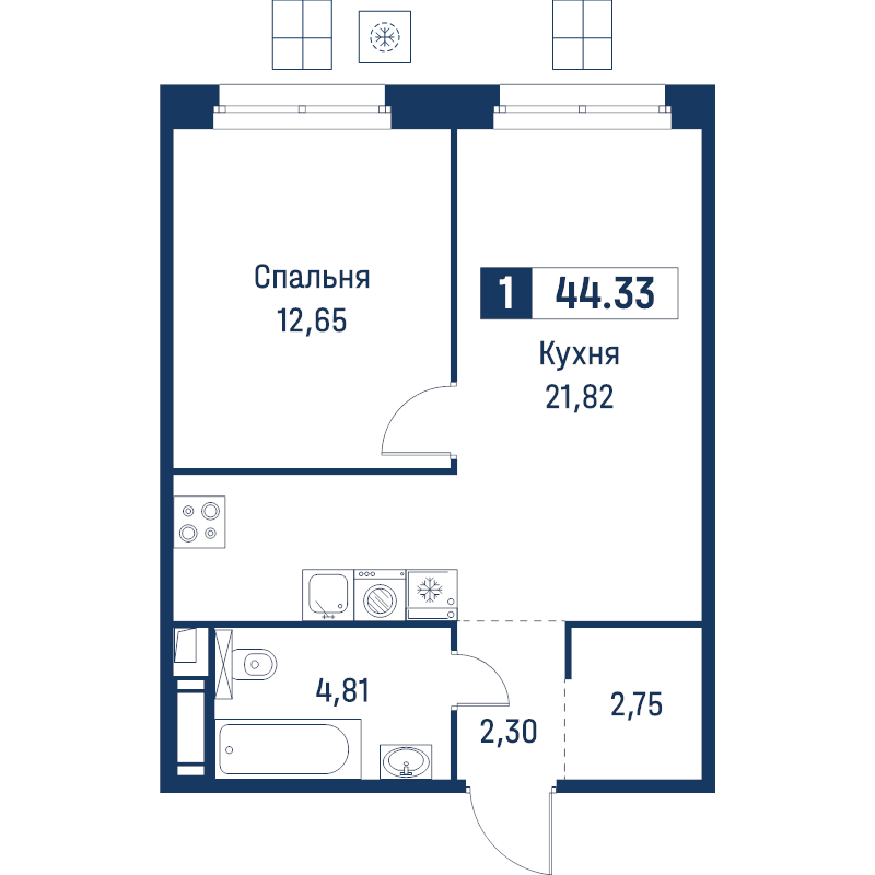 2 ккв (Евро) 44,3 м²