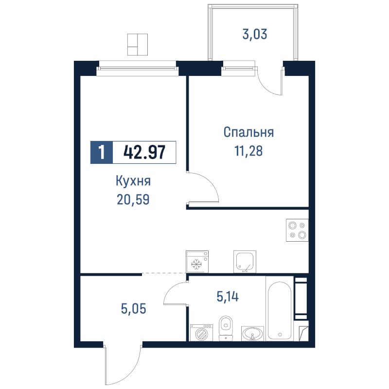 2 ккв (Евро) 43 м²