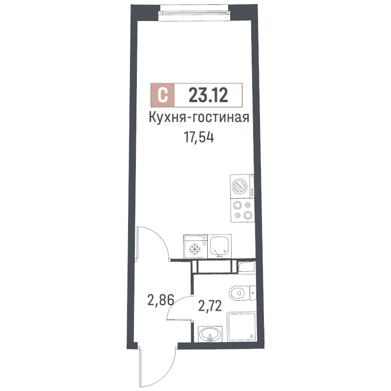 Студия 23,1 м²