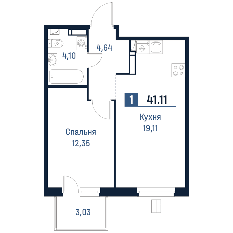 2 ккв (Евро) 41,1 м²