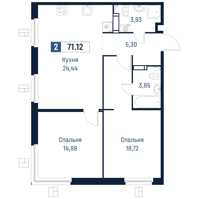 3 ккв (Евро) 71,1 м²