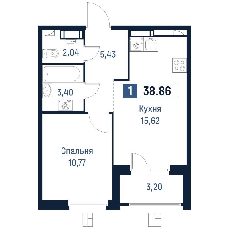 2 ккв (Евро) 38,9 м²